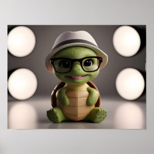 Grönt Turtle with Glass Poster
