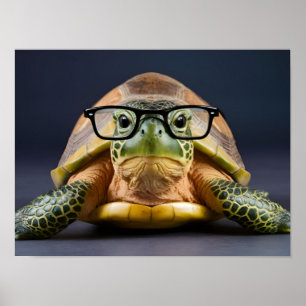 Grönt Turtle with Glasses Poster