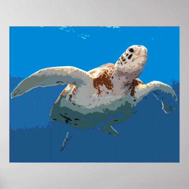 Grönt Turtle Woodcut Poster (Framsidan)