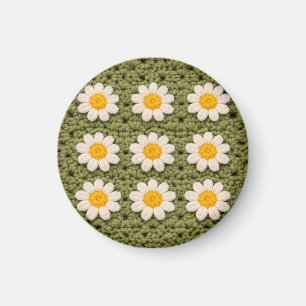 Grönt tusenskönas granny square virkmönster blommi magnet
