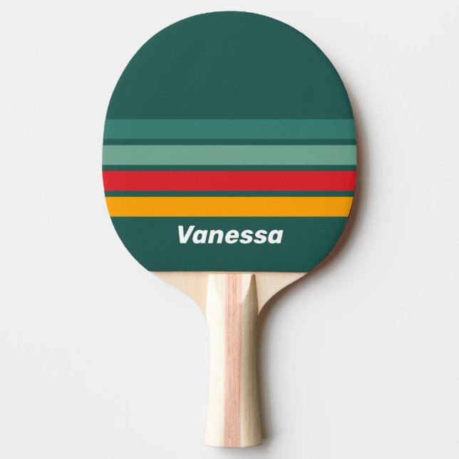 Grönt tvärgående ränder med namn pingisracket (Framsidan)