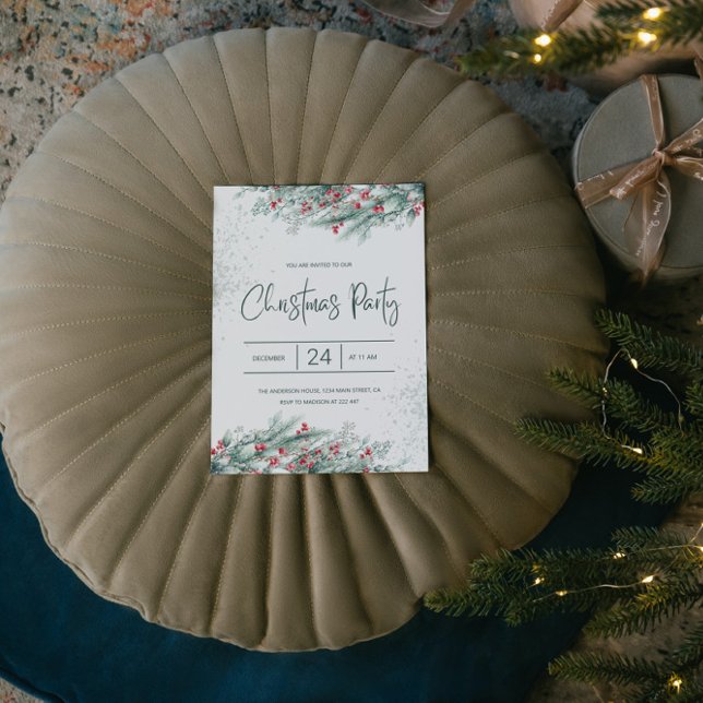 Grönt Twigs Red Holly Berries jul Inbjudningar (Skapare uppladdad)