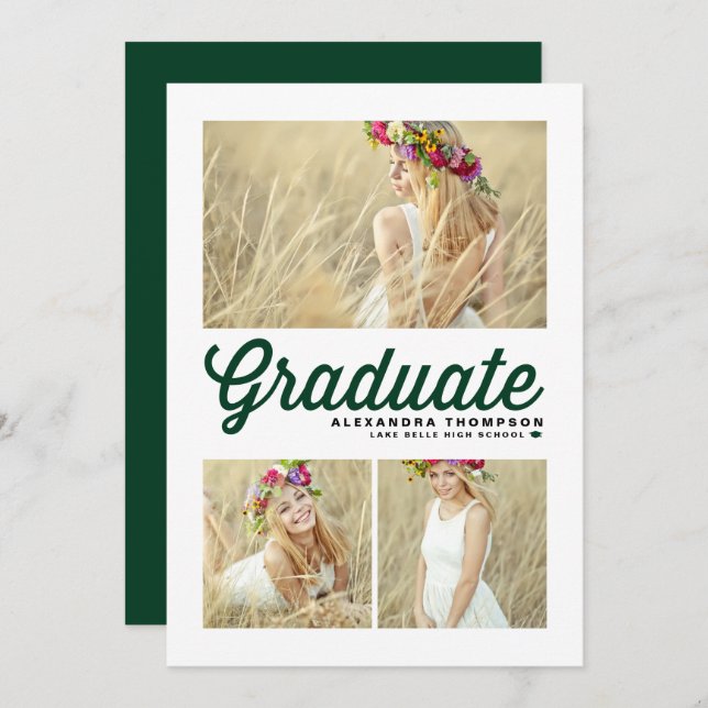 Grönt Typografi God jul trefoto Julkort (Fram/baksida)