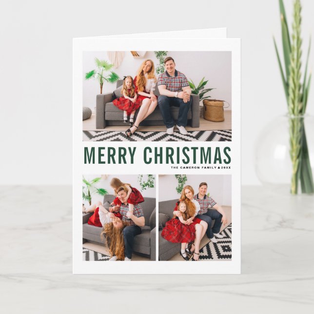 Grönt Typografi med tre foto-God jul-kort Helgkort (Framsida)