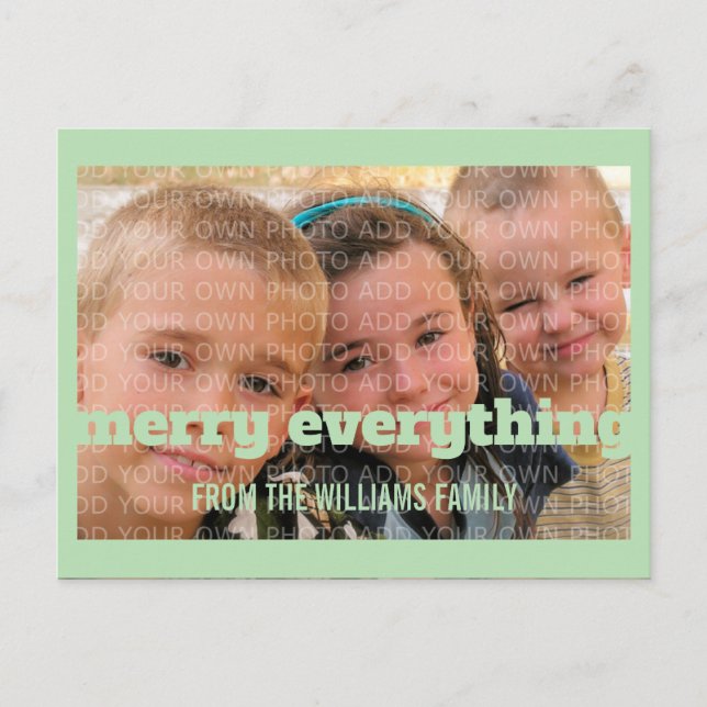 Grönt Typografi Merry All Photo Postcard Helg Vykort (Framsida)