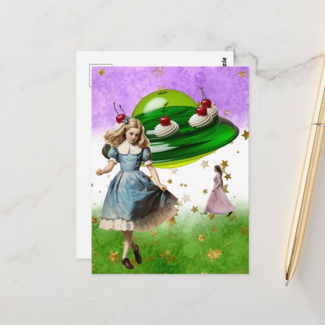 Grönt UFO Surreal Sweet Treat Vykort (Fram/Back In Situ)