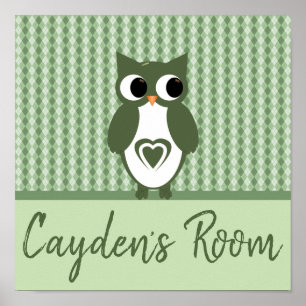 Grönt Uggla Nursery Room Poster
