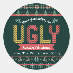 Grönt Ugly Sweater jul Nordic Sticka Anpassningsba Runt Klistermärke