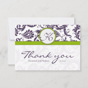 Grönt Ultra Violet Lila Damask Wedding Tack Kort