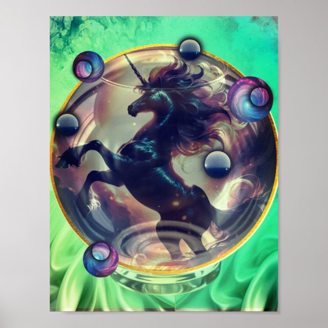 Grönt Unicorn Globe Poster (Framsidan)