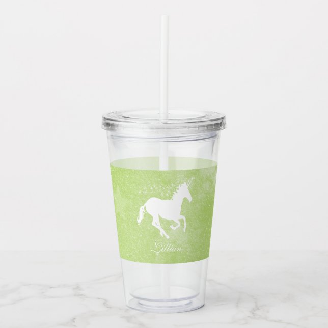 Grönt Unicorn Personlig Acrylic Tumbler Take Away Mugg (Framsida)