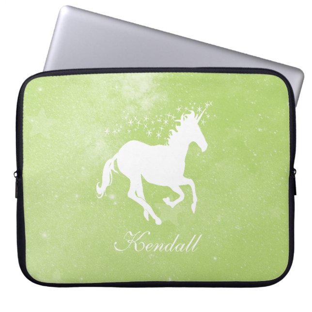 Grönt Unicorn Personlig Laptop sleeve (Framsidan)