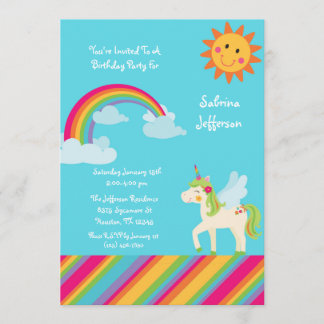 Grönt Unicorn Rainbow 5x7 Birthday Call Inbjudningar