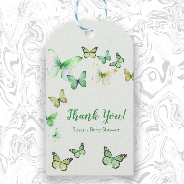 Grönt Unisex Little Butterfly Baby Shower Presentetikett (Skapare uppladdad)