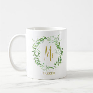 Grönt Utandning av botaniskt Löv Faux Guld Mr. Kaffemugg