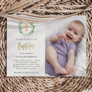 Grönt Utandning av botaniskt Löv Fotodobaptism Inbjudningar