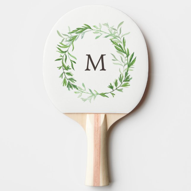 Grönt Utandning av botaniskt Löv med Monogram Pingisracket (Framsidan)