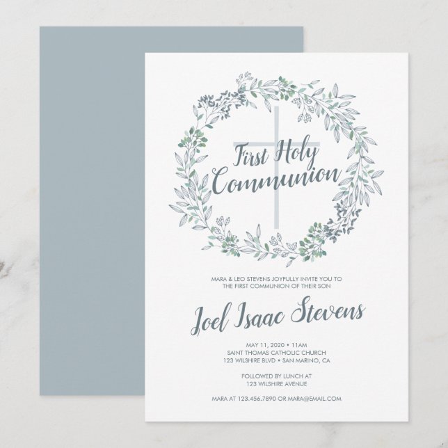 Grönt Utandning Första Heligan Kommunision Inbjudningar (Fram/baksida)