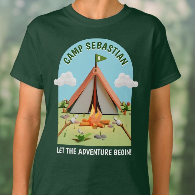 Grönt utomhus Äventyr Camping Födelsedagsfest T Shirt (Green Outdoors Adventure Camping Birthday Party T-Shirt)