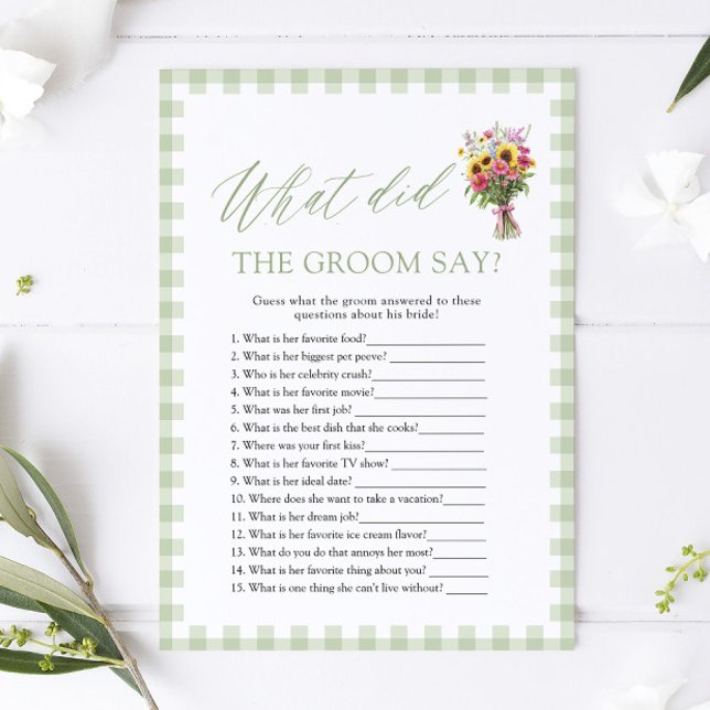 Grönt Vad Sa Brudgummen Bröllopsduschen Spel Inbjudningar (Sage Green What Did The Groom Say Bridal Shower Game)