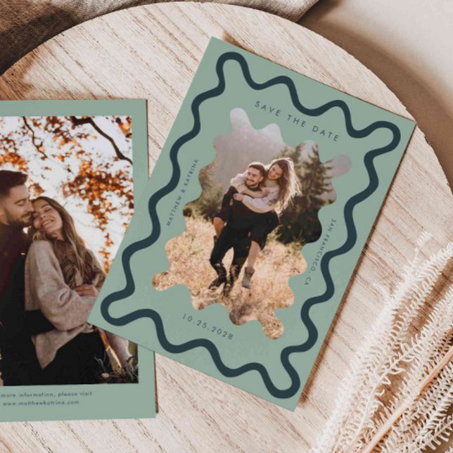 Grönt Vågigt snabbt Ram Bröllop Spara Datumet (Skapare uppladdad)