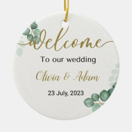 Grönt Välkomstskylt för vattenfärg Eucalyptus Bröl Julgransprydnad Keramik