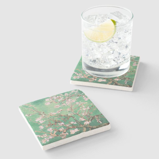 Grönt Van Gogh Almond Blommars Stenunderlägg (Sidan)