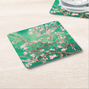 Grönt Van Gogh Almond Blommars Underlägg Papper Kvadrat