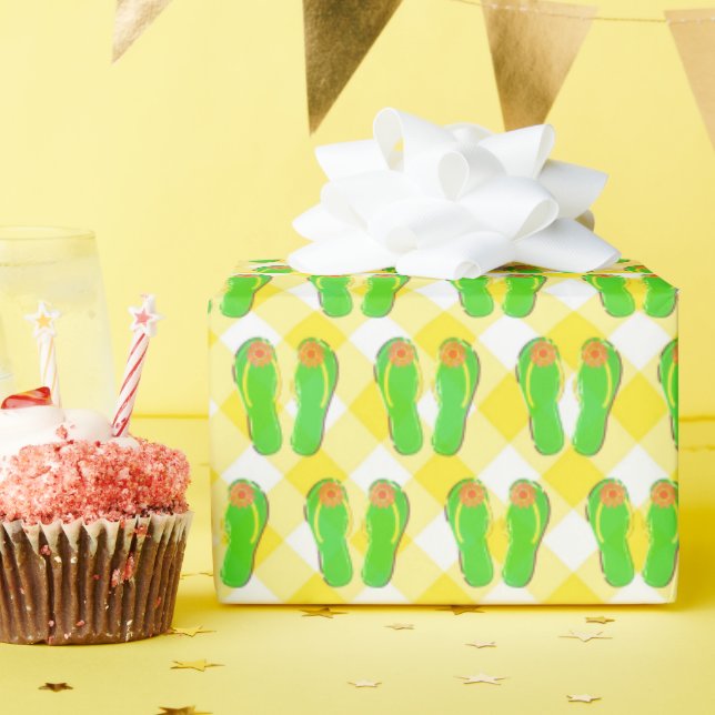 Grönt Väntfloppar på Gingham Presentpapper (Födelsedagsfest)