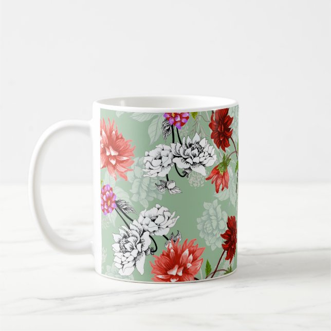 Grönt Vår Blommigt: Hand plockade Kaffemugg (Vänster)