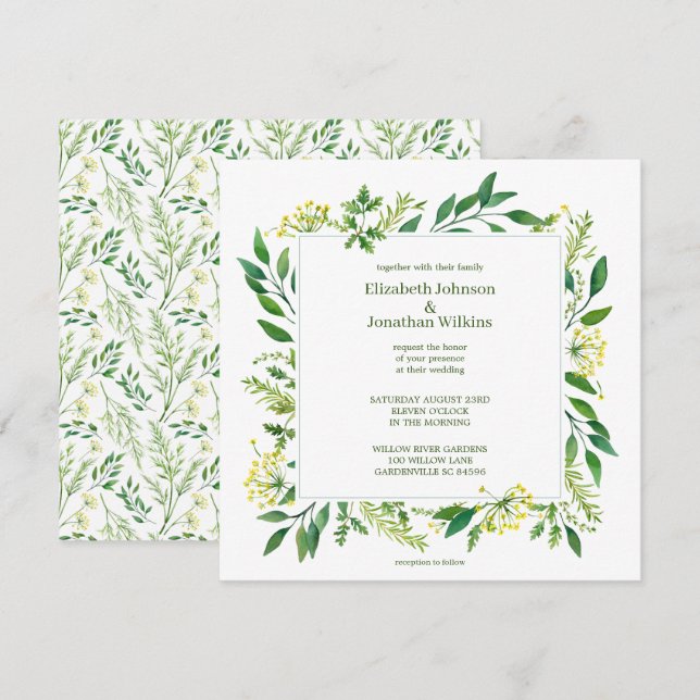 Grönt Vår Botaniska Örter Inbjudningar (Fram/baksida)