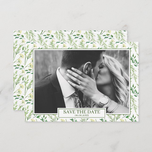 Grönt Vår Botaniska Örter Spara datum Inbjudningar (Fram/baksida)