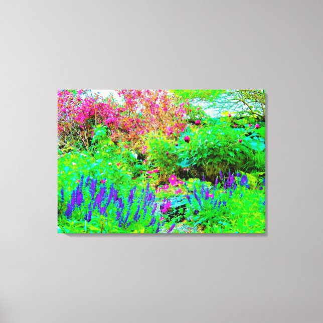 Grönt Vår Garden Landscape med ponnyer Canvastryck (Framsida)