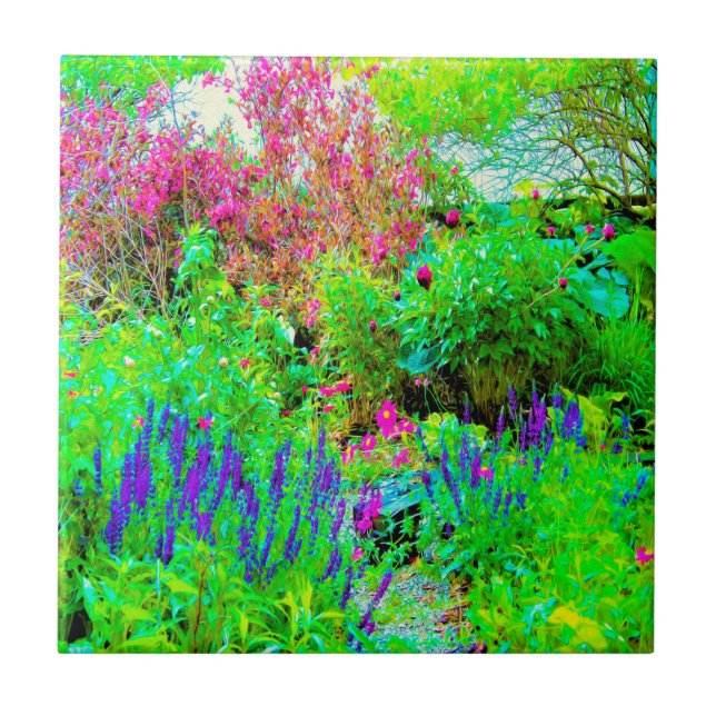 Grönt Vår Garden Landscape med ponnyer Kakelplatta (Framsidan)