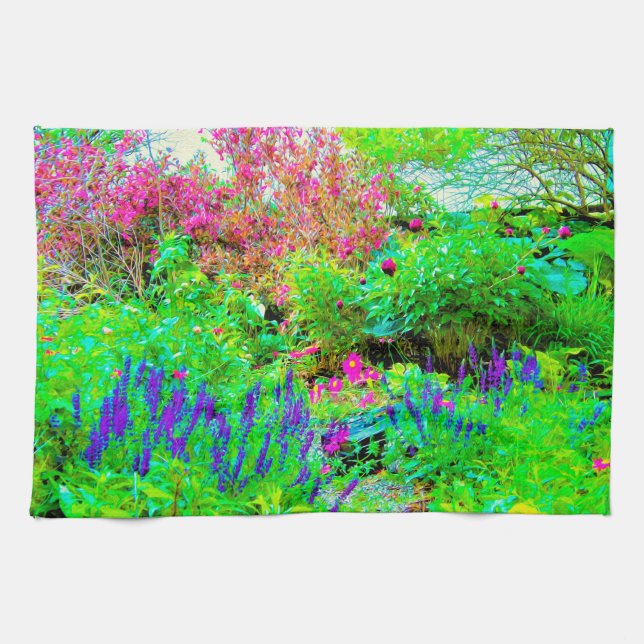 Grönt Vår Garden Landscape med ponnyer Kökshandduk (Horisontell)