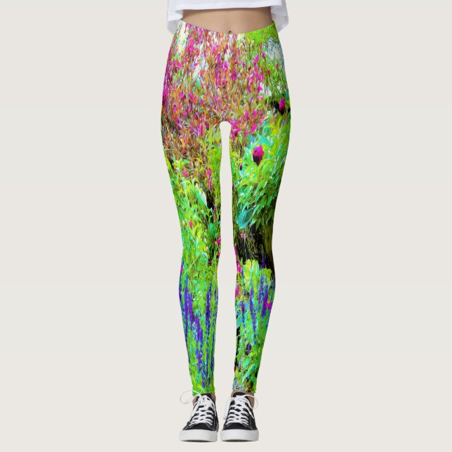 Grönt Vår Garden Landscape med ponnyer Leggings (Framsida)