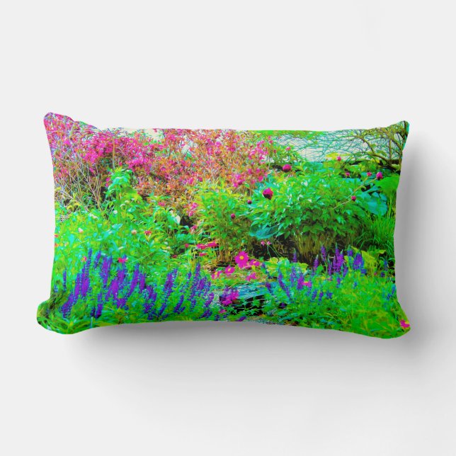 Grönt Vår Garden Landscape med ponnyer Lumbarkudde (Framsida)