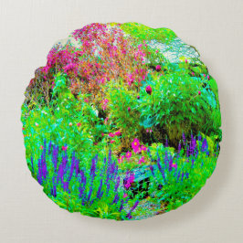 Grönt Vår Garden Landscape med ponnyer Rund Kudde