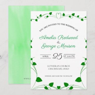 Grönt Vår Löv Bröllop Inbjudningar