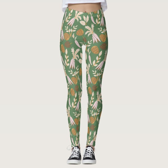 Grönt Vår Mönster Leggings (Framsida)
