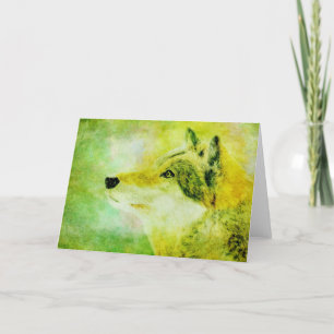 Grönt Varg Painting Note Card, naturinspirerad Tack Kort