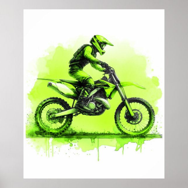 Grönt Vatten Färg Dirt Bike Poster (Framsidan)