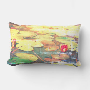 Grönt Vatten Lily Plants Cushion Dekorativ kudde