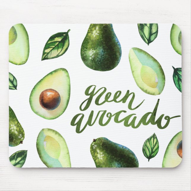 Grönt Vattenfärg Avocado Modern Calligraphy Musmatta (Framsidan)