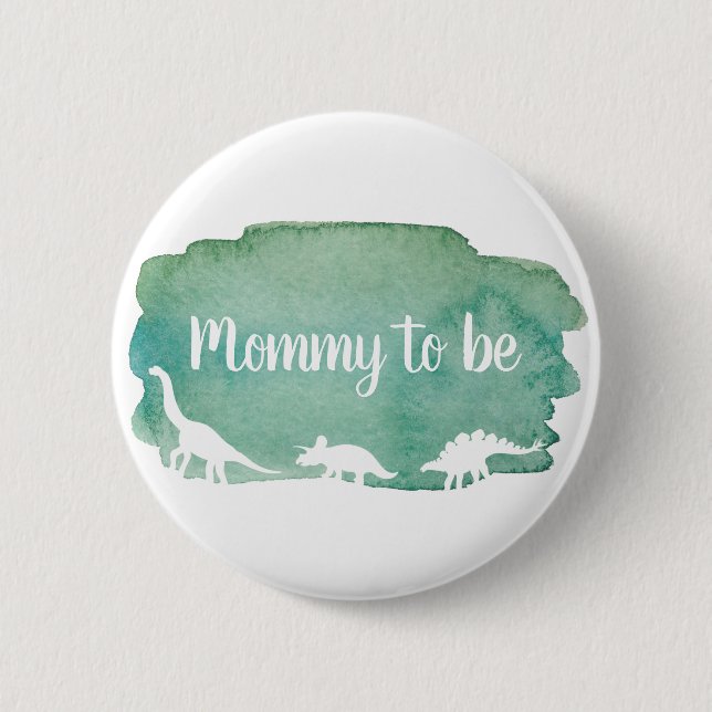 Grönt Vattenfärg Dinosaurie Baby Shower Mamma i Vä Knapp (Framsida)