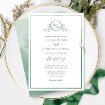 Grönt Vattenfärg, Elegant Monogram Bröllop-inbjuda