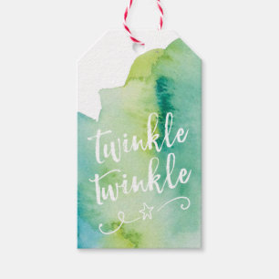 Grönt vattenfärg Juletiketter för dubbelbläckning Presentetikett