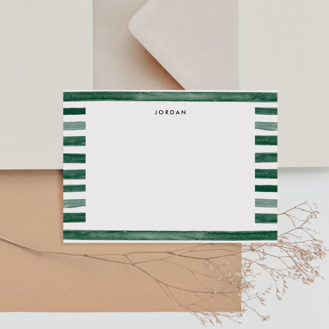 Grönt Vattenfärg Rand Tack Kort (Green Watercolor Stripe Thank You Note Card)