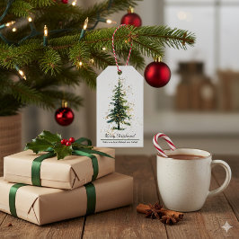 Grönt Vattenfärg Spruce God jul White Presentetikett