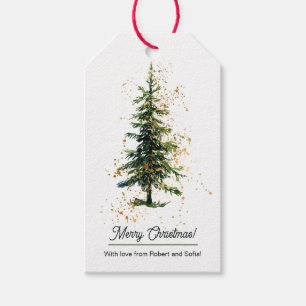 Grönt Vattenfärg Spruce God jul White Presentetikett
